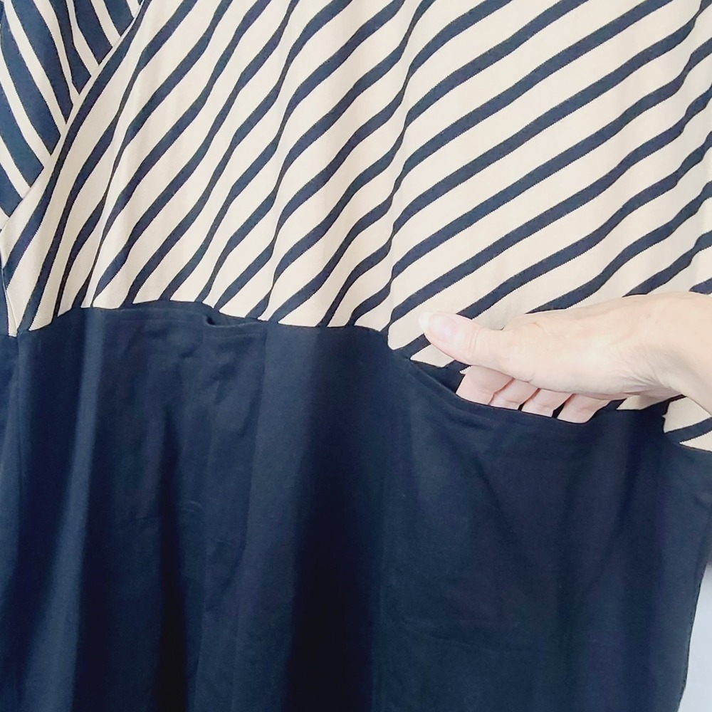 Masai Copenhagen Nenala Dress 2XL Black Beige Stripe Colorblock‎  Knit Shift - Picture 3 of 12